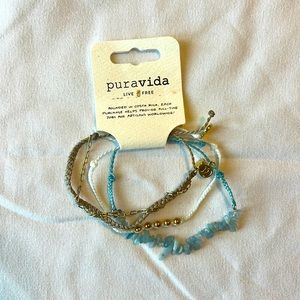 Pura Vida 3 Bracelet Monthly Pack Cream White gold blue crystal Charm NWT